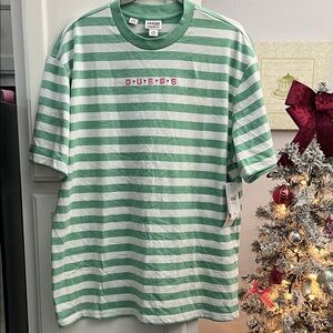 Guess Green and White Striped Short Sleeve Tee